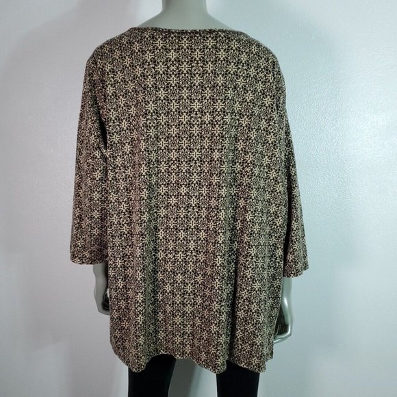 White Stag Top Plus Size 3X 22W 24W Beaded Stretch V-Neck 3/4 Sleeve Brown - Picture 3 of 5